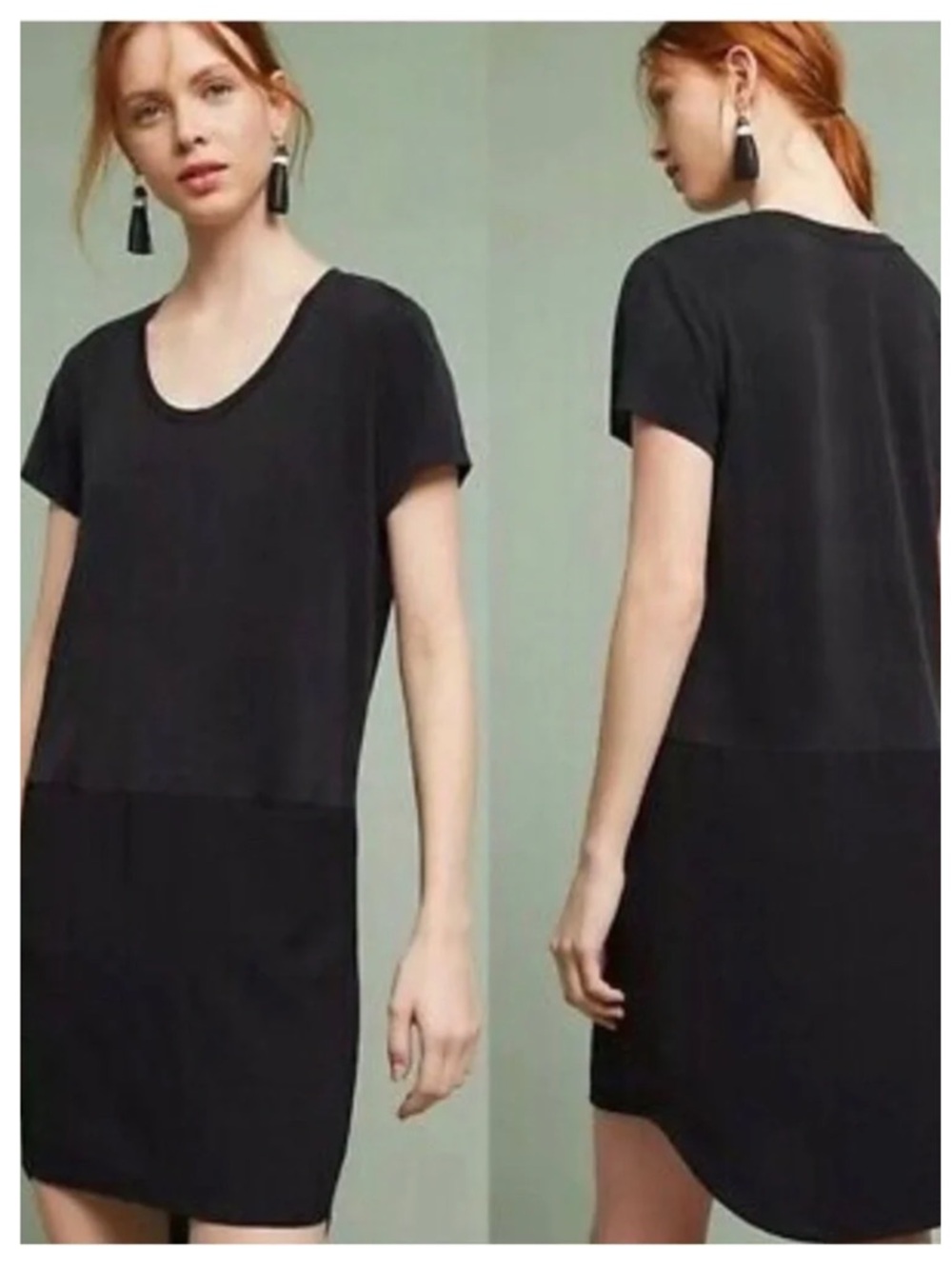 Anthropologie DOLAN Left Coast Loren Tunic Shift Dress Black SZ Small